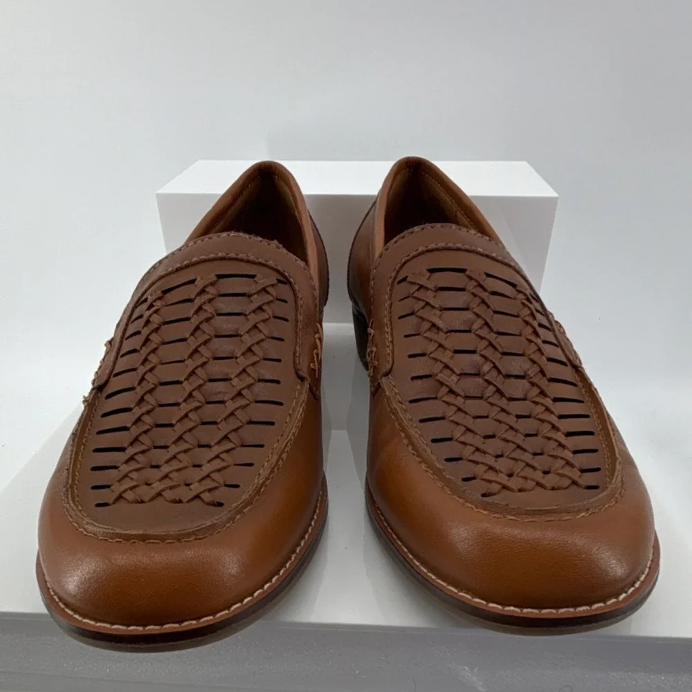 Earth Etelona Elona Round Toe Loafer Flat Women 7.5W Woven Leather Medium Brown